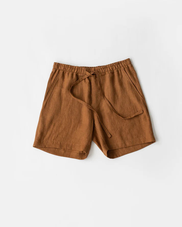 Brown Linen Shorts – Relaxed Fit with Drawstring