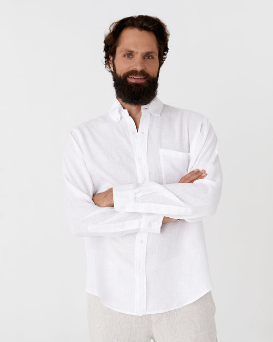 Classic White Linen Shirt for Men with Modern Fit and Long Sleeves – Soft, Comfortable, Versatile 2