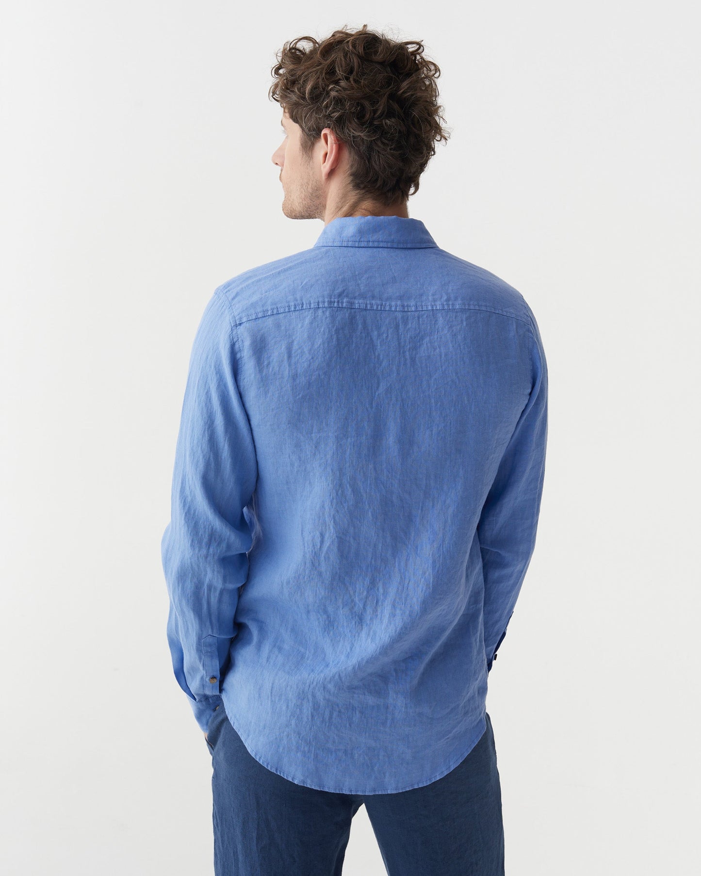 Men's Pacific Blue Linen Shirt, Lightweight Regular Fit with Button-Down Collar, Long Sleeve Casual Shirt 6