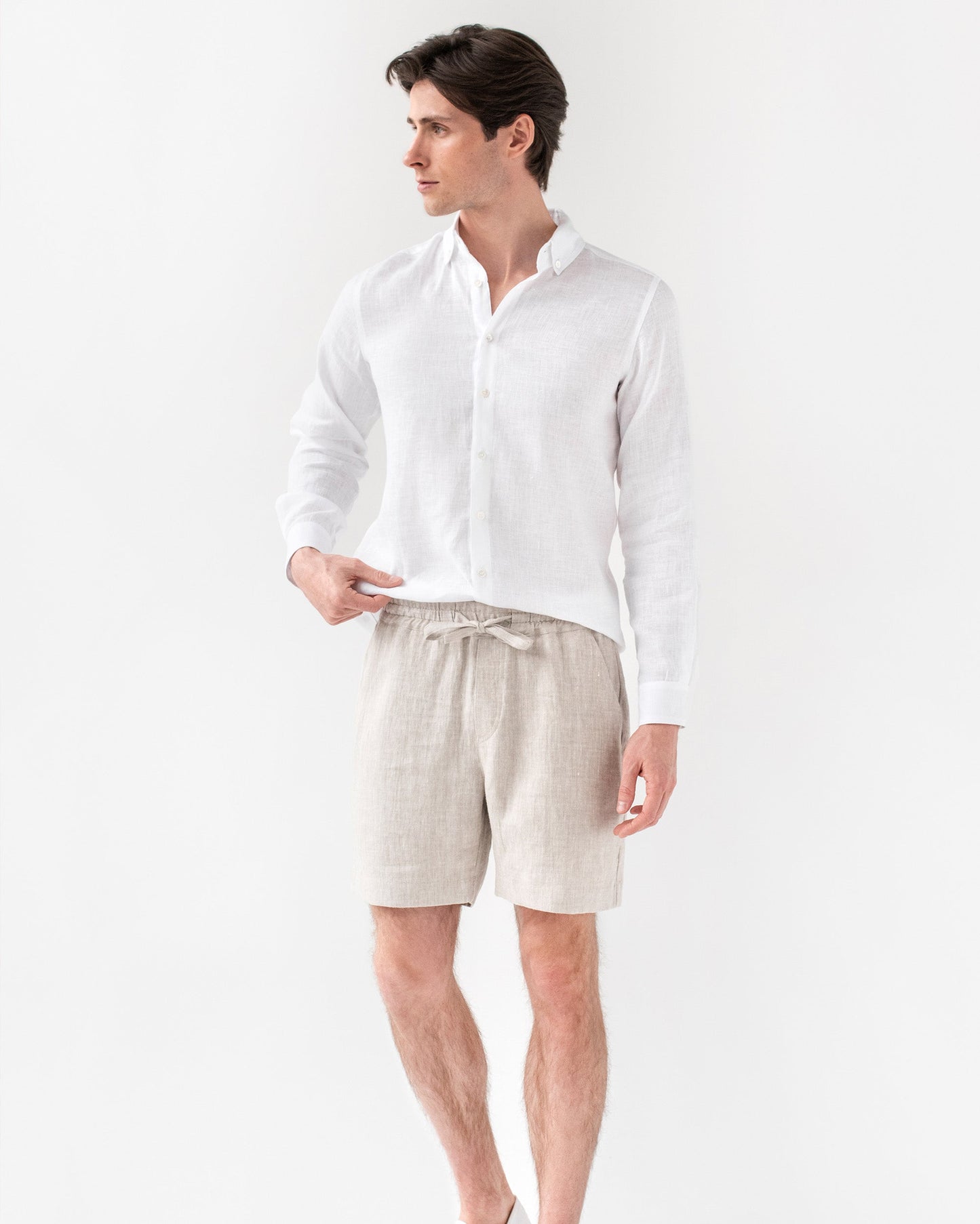 Stone Linen Shorts – Relaxed Fit with Drawstring