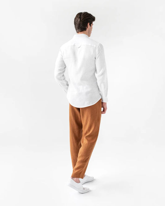 Natural Brown Linen Truckee Pants – Elastic Waist with Drawstring