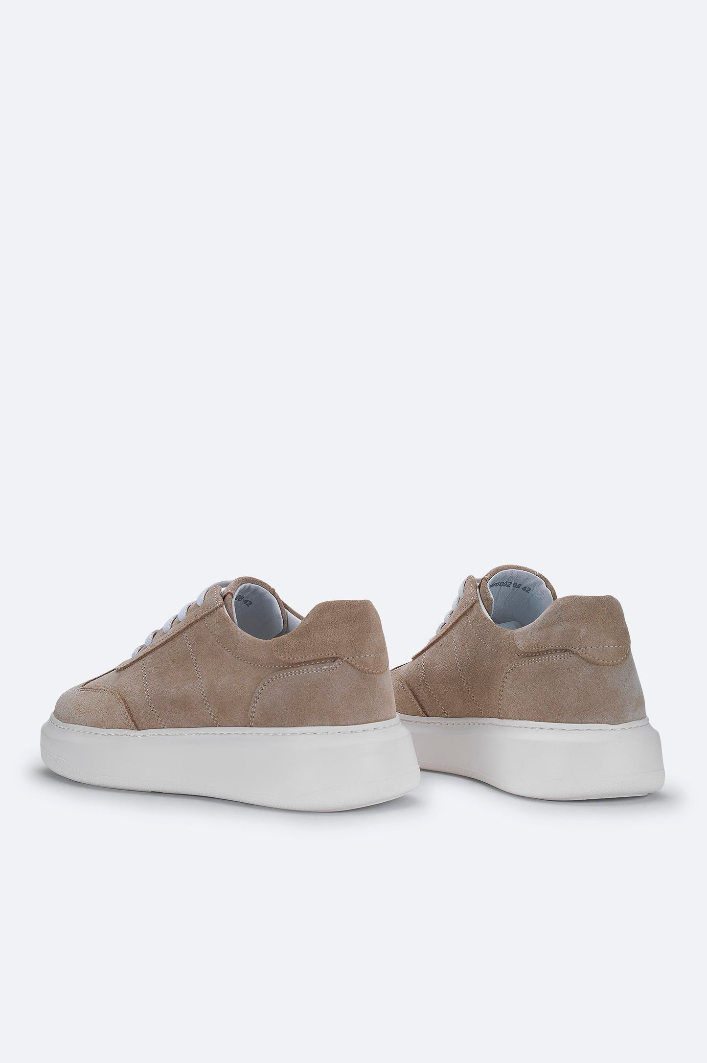 Beige Suede Leather Lace-Up Sneakers - Flexible Sole