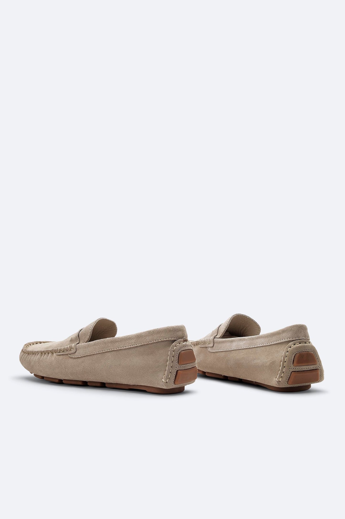 Beige Suede Penny Driver Loafers