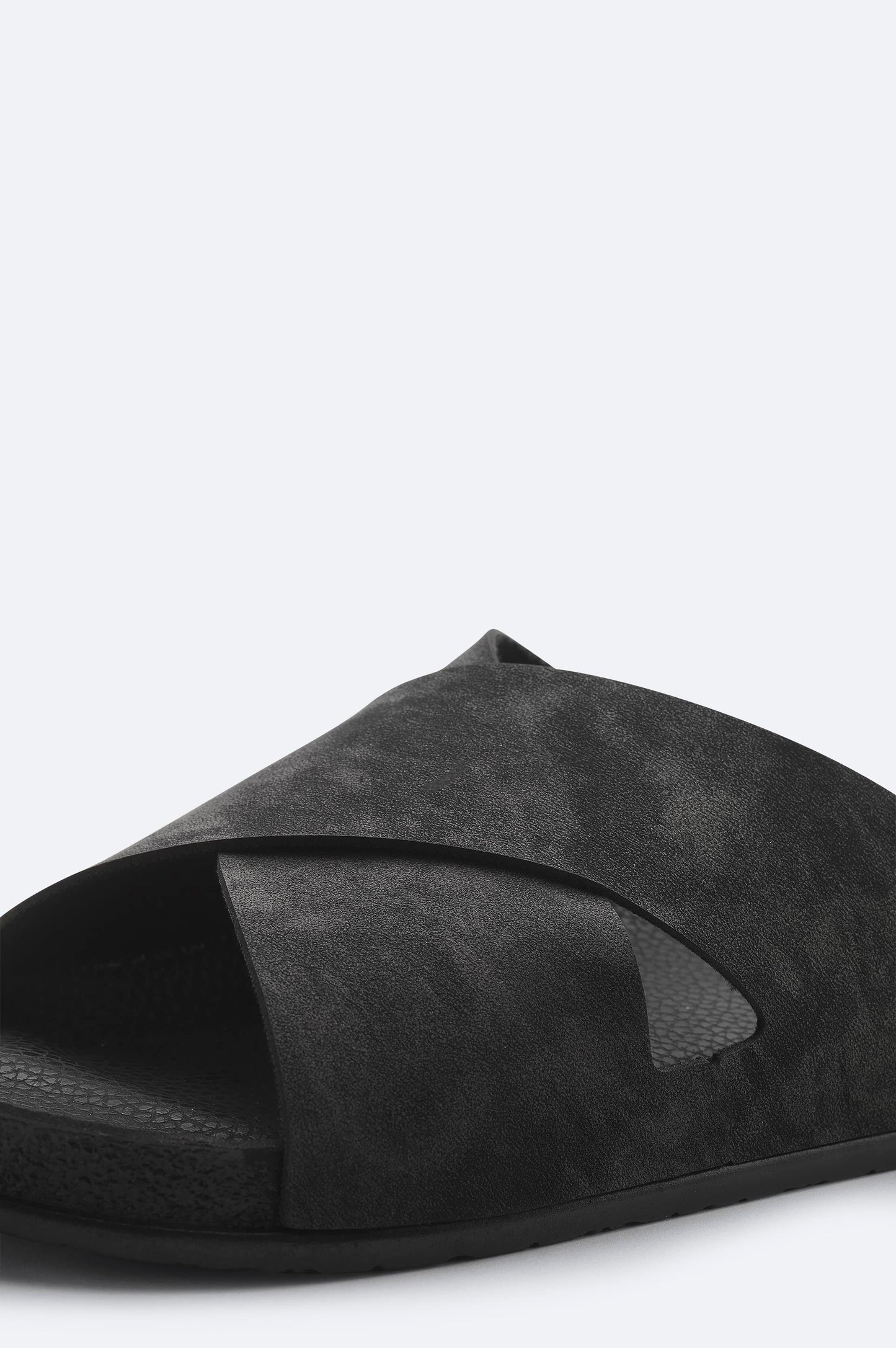 Black Cross-Strap Vegan Leather Sandals