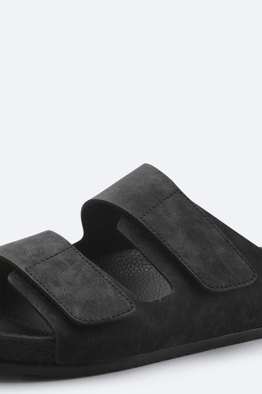 Black Double-Strap Sandals – Vegan Leather