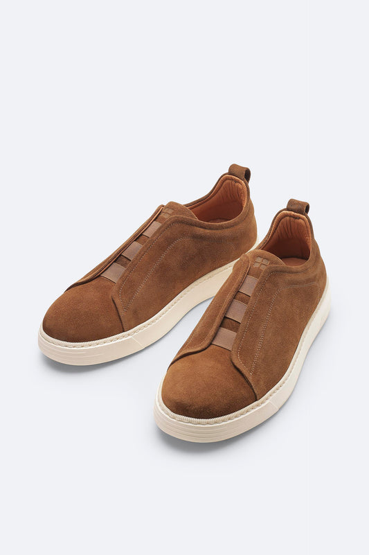 Brown Suede Elastic-Band Casual Shoes