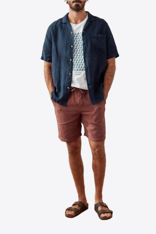 Brown Drawstring Waist Linen Shorts