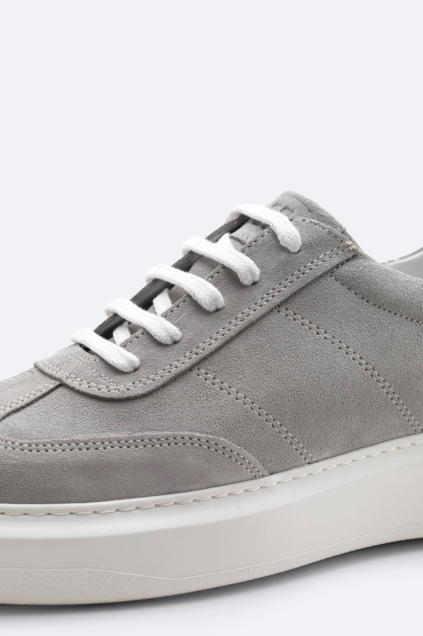 Gray Suede Leather Lace-Up Sneakers - Flexible Sole