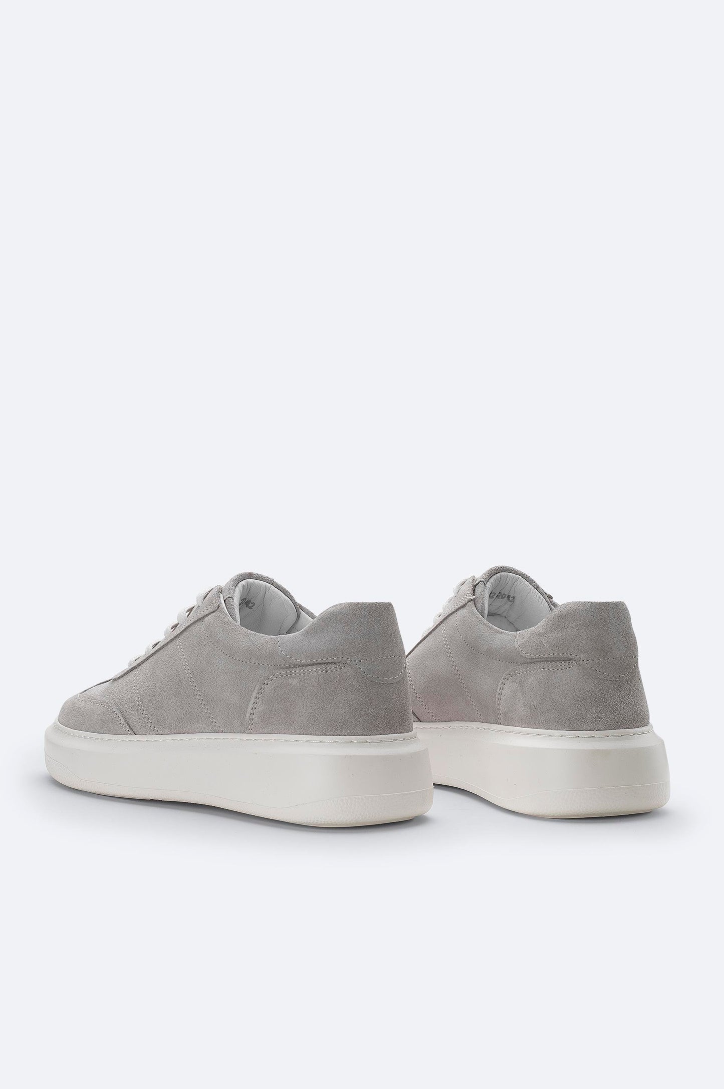 Gray Suede Leather Lace-Up Sneakers - Flexible Sole