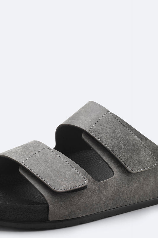 Gray Double-Strap Sandals – Vegan Leather