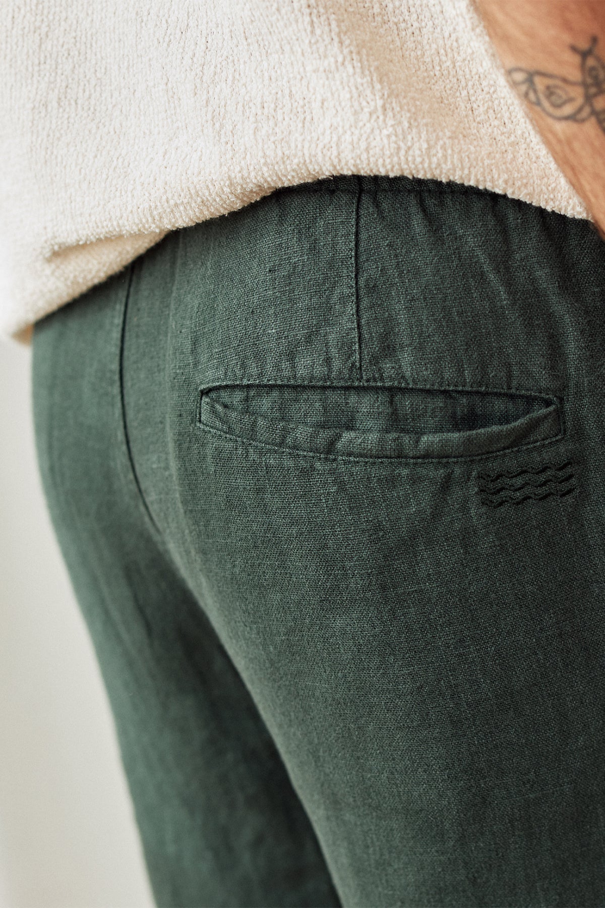 Green Drawstring Waist Linen Shorts