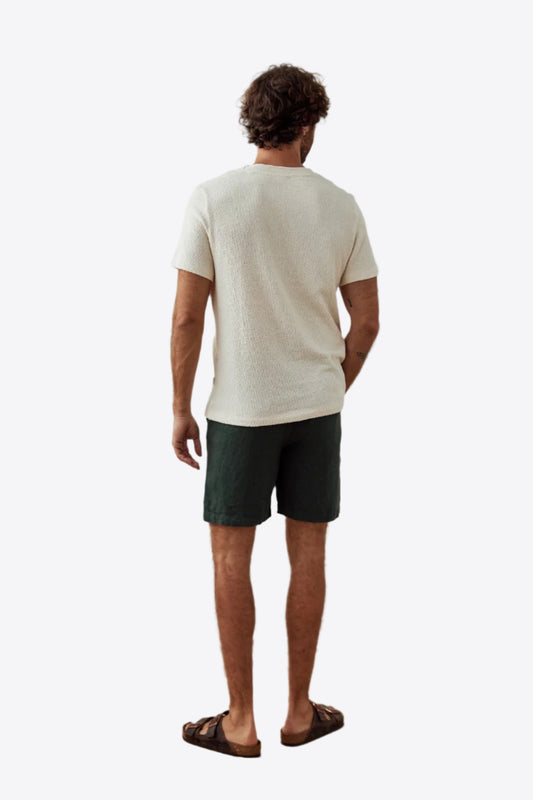 Green Drawstring Waist Linen Shorts