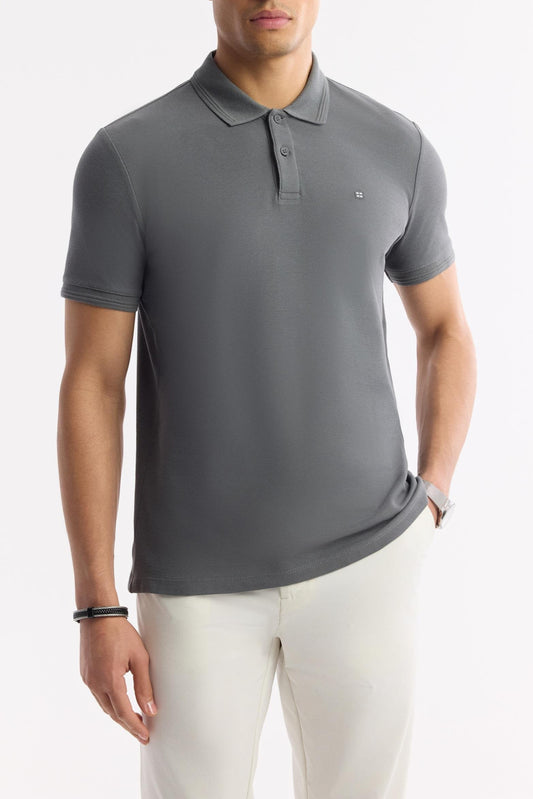 Anthracite Cotton Polo T-shirt – Anti-Curl Collar