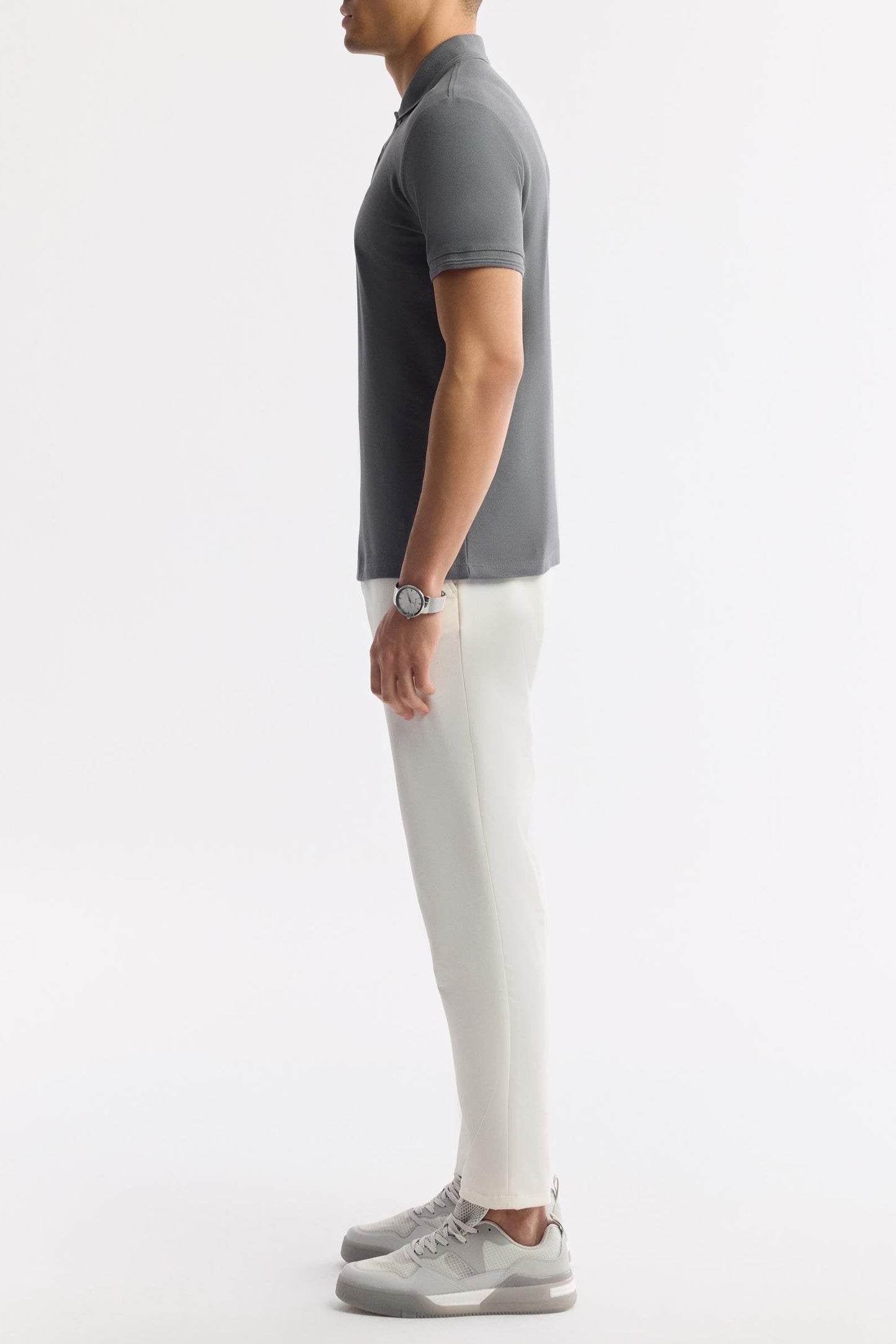 Anthracite Cotton Polo T-shirt – Anti-Curl Collar