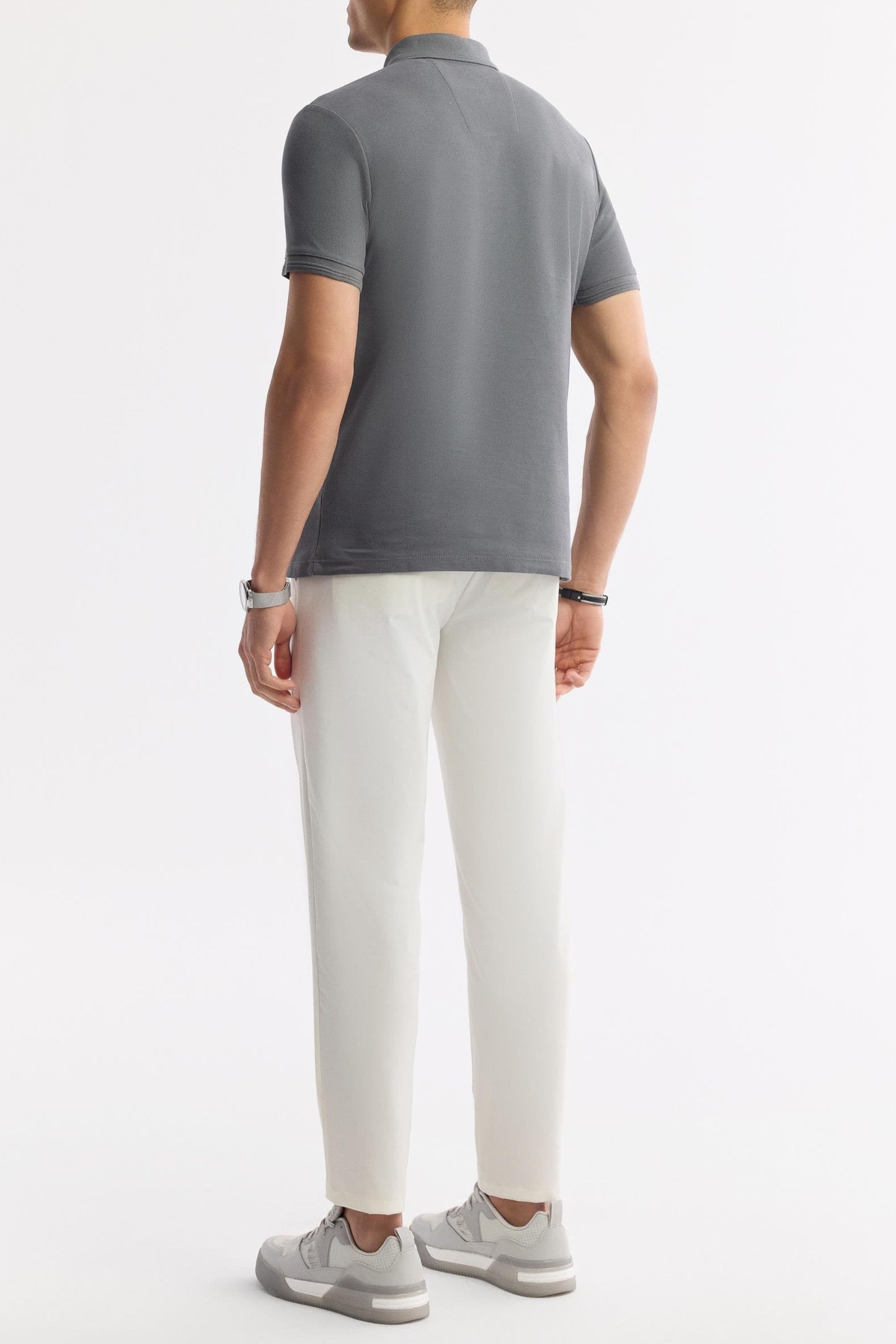 Anthracite Cotton Polo T-shirt – Anti-Curl Collar