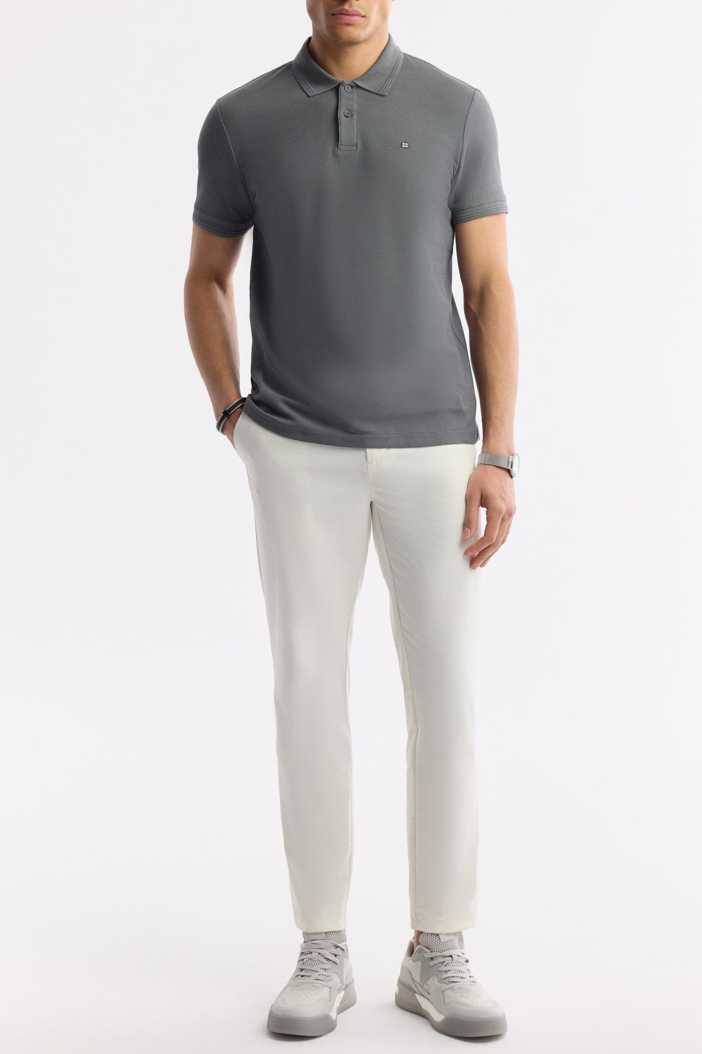Anthracite Cotton Polo T-shirt – Anti-Curl Collar