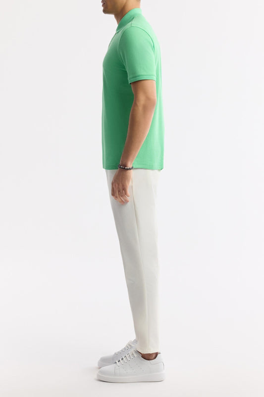 Apple Green Cotton Polo T-shirt – Anti-Curl Collar