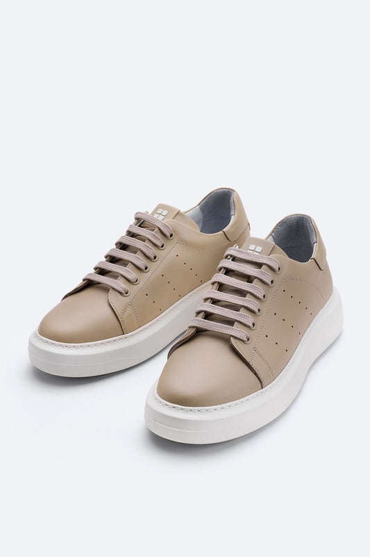 Beige Leather Casual Sneakers
