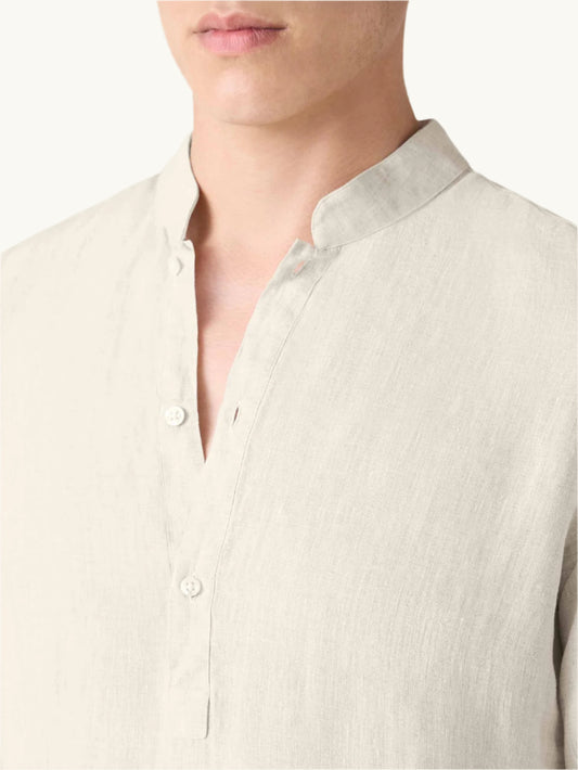 Beige Linen Popover Shirt – Grandad Collar