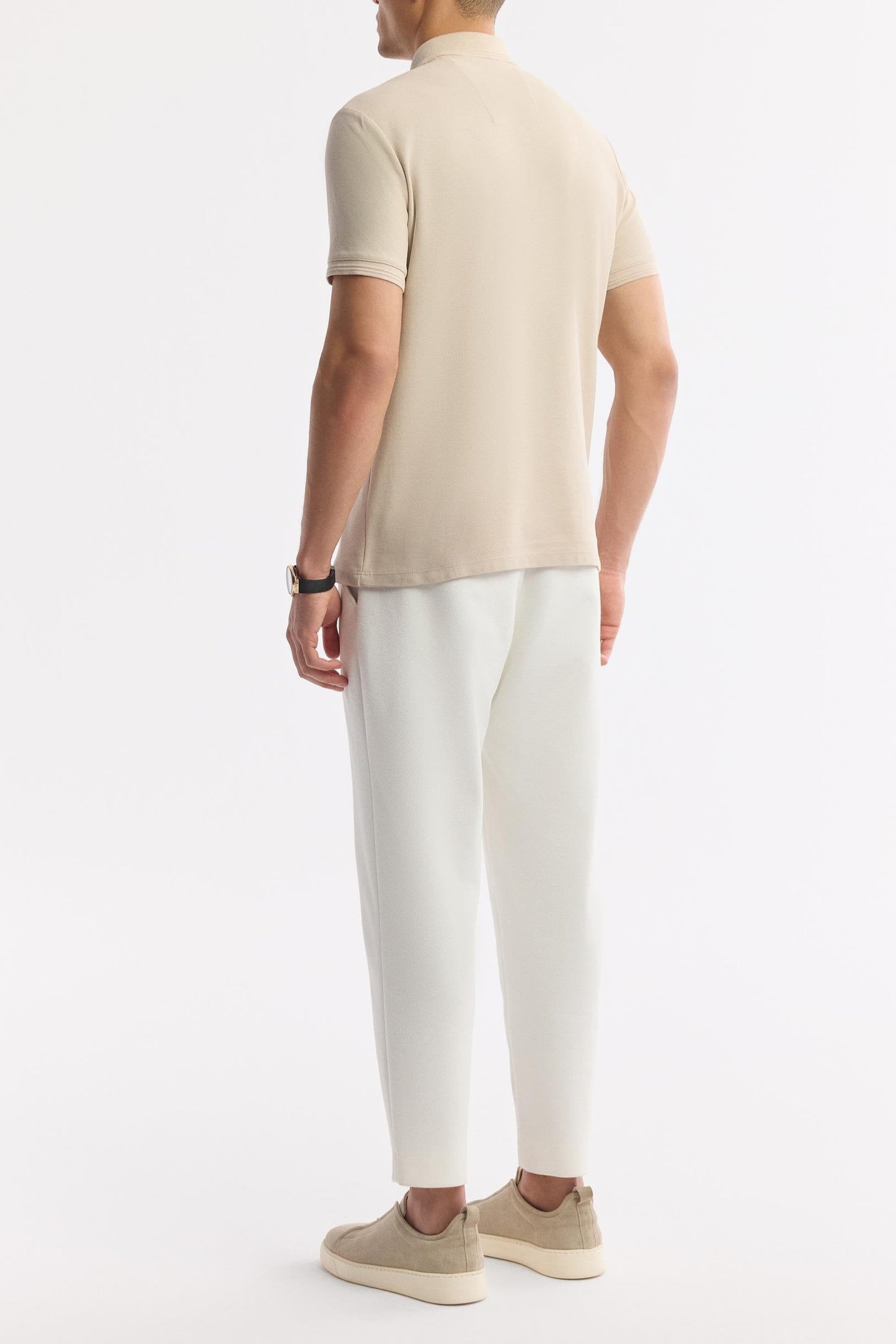 Beige Cotton Polo T-shirt – Anti-Curl Collar