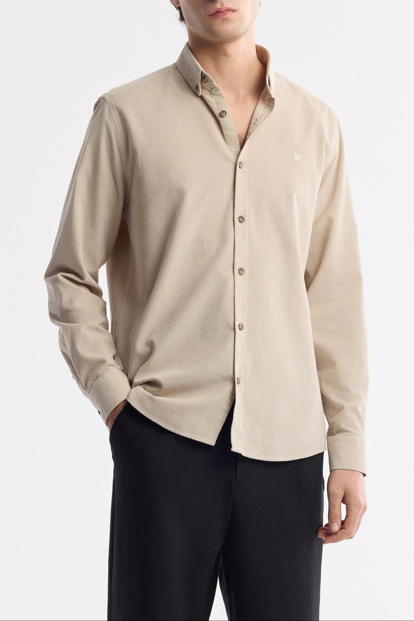 Beige Corduroy Comfort Shirt – 100% Cotton