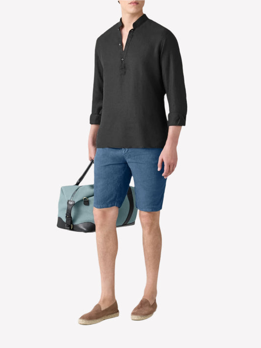 Black Linen Popover Shirt – Grandad Collar