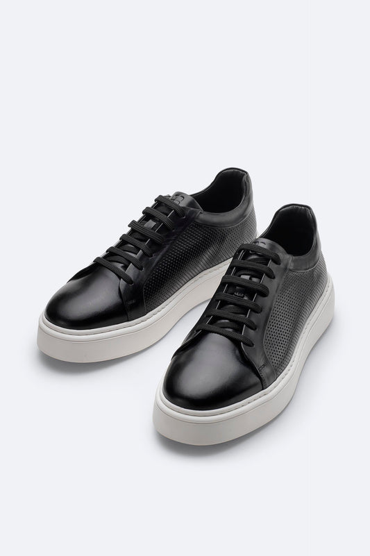 Black Perforated Leather Sneakers