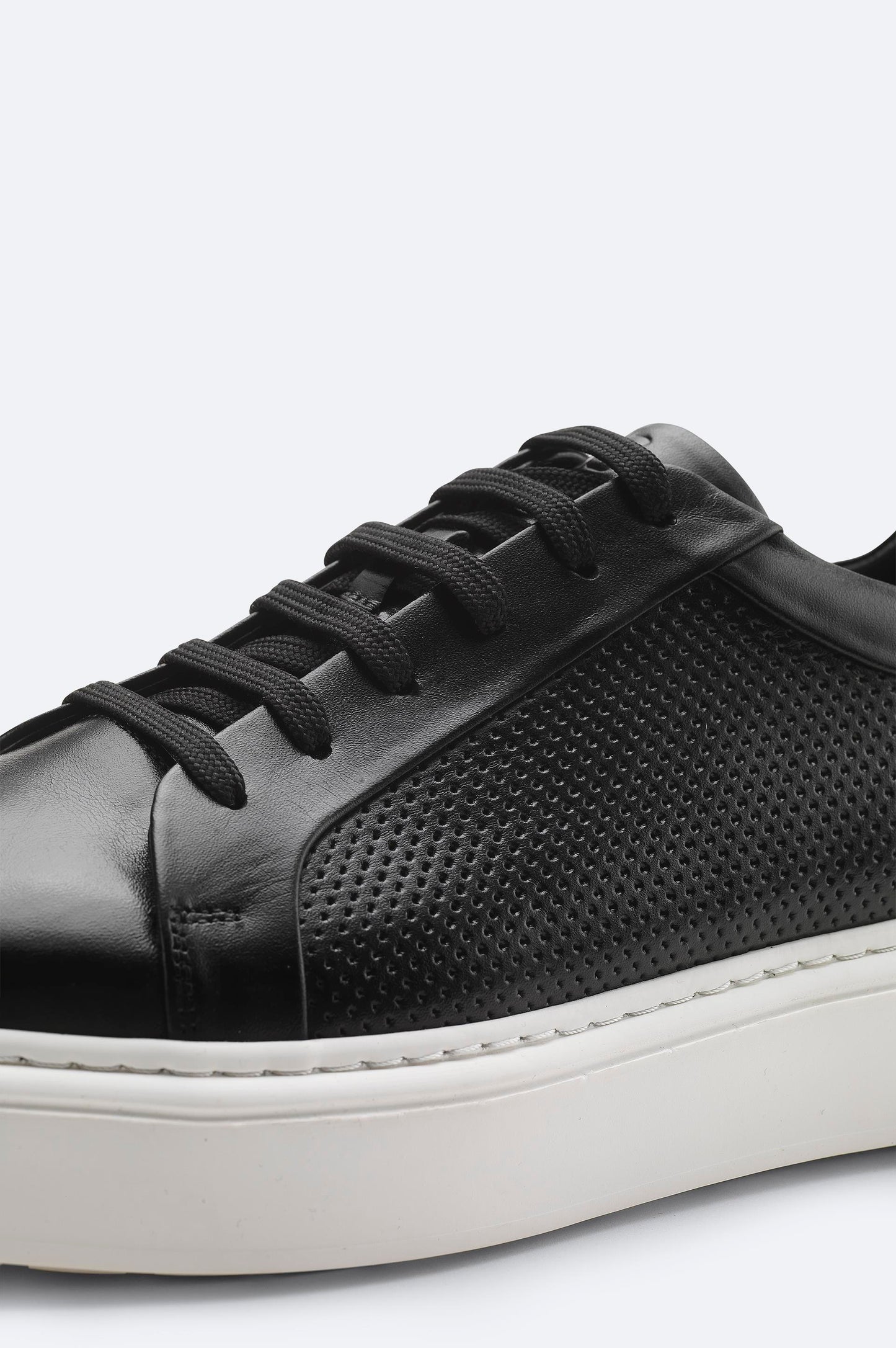 Black Perforated Leather Sneakers