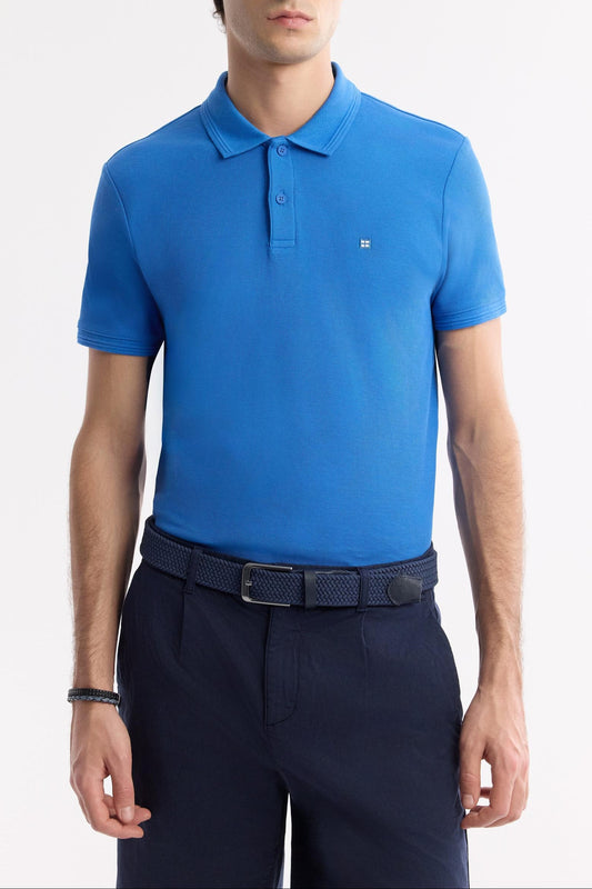 Blue Cotton Polo T-shirt – Anti-Curl Collar