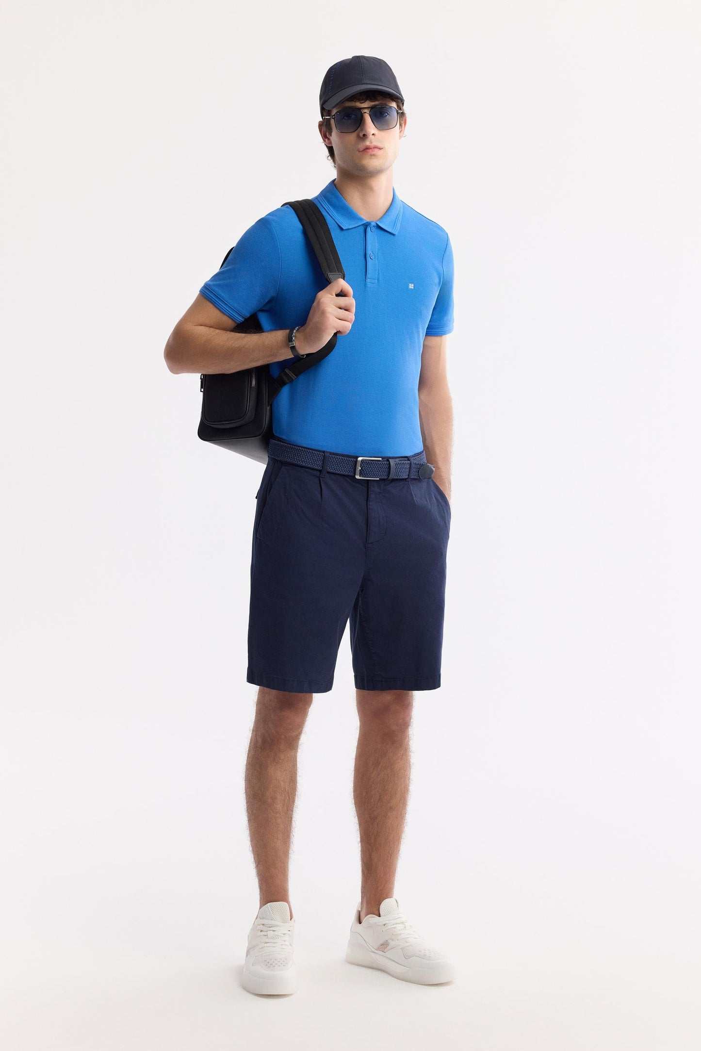 Blue Cotton Polo T-shirt – Anti-Curl Collar