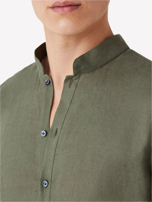 Green Linen Popover Shirt – Grandad Collar