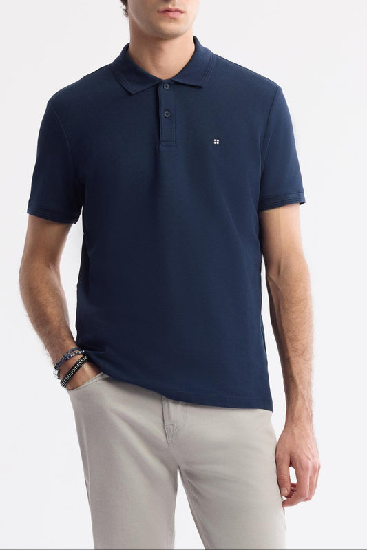 Navy Blue Cotton Polo T-shirt – Anti-Curl Collar
