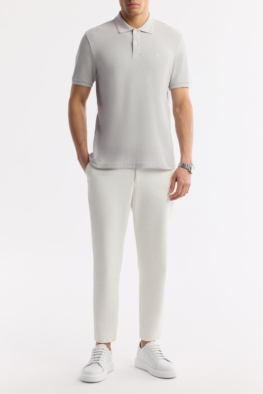 Gray Cotton Polo T-shirt – Anti-Curl Collar