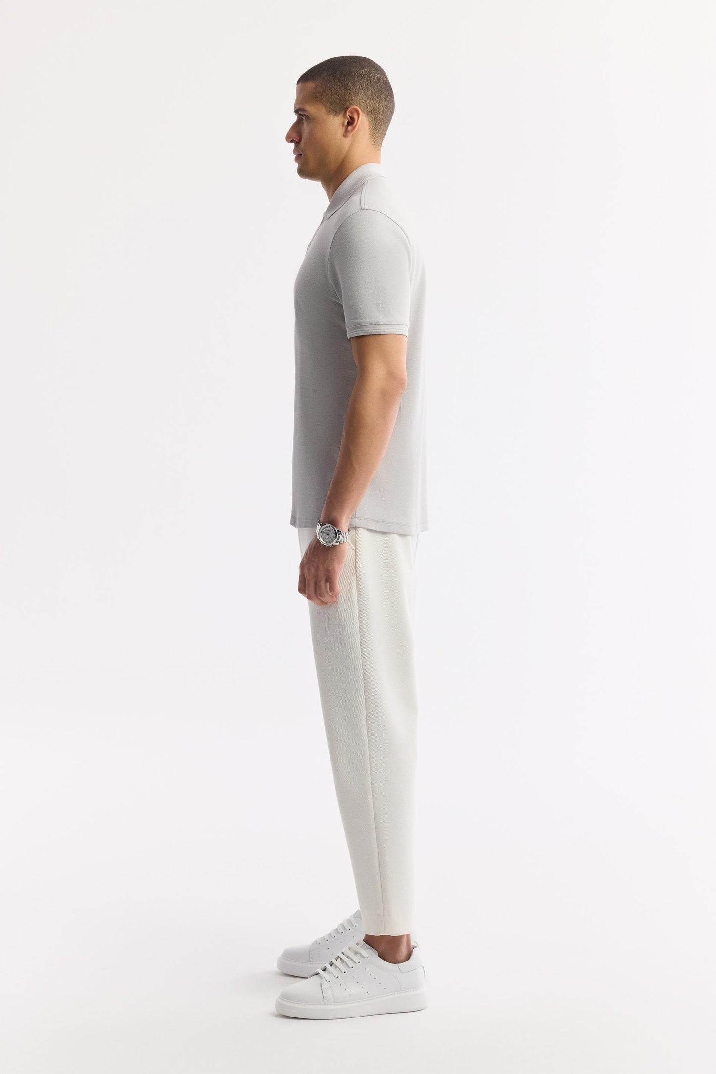 Gray Cotton Polo T-shirt – Anti-Curl Collar