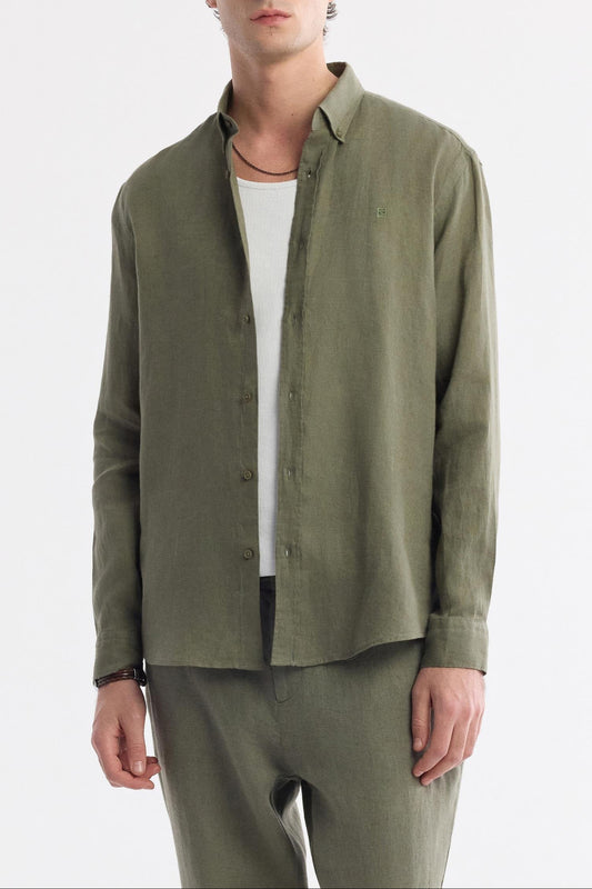 Olive Linen Summer Shirt – 100% Egyptian Linen