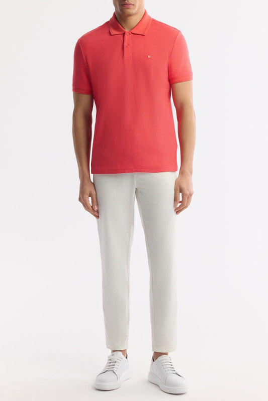 Red Cotton Polo T-shirt – Anti-Curl Collar