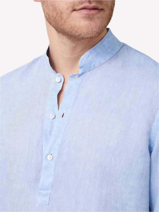 Sky Blue Linen Popover Shirt – Grandad Collar
