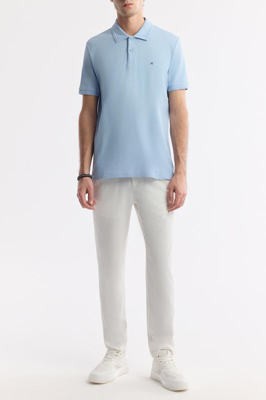 Sky Blue Cotton Polo T-shirt – Anti-Curl Collar