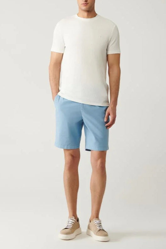 Sky Blue Cotton Blend Comfort Waist Shorts