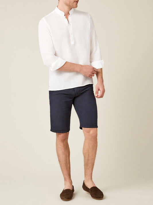 White Linen Popover Shirt – Grandad Collar