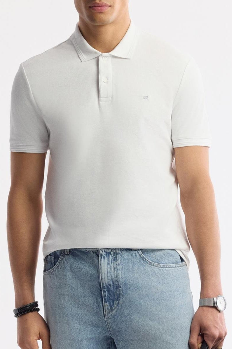 White Cotton Polo T-shirt – Anti-Curl Collar