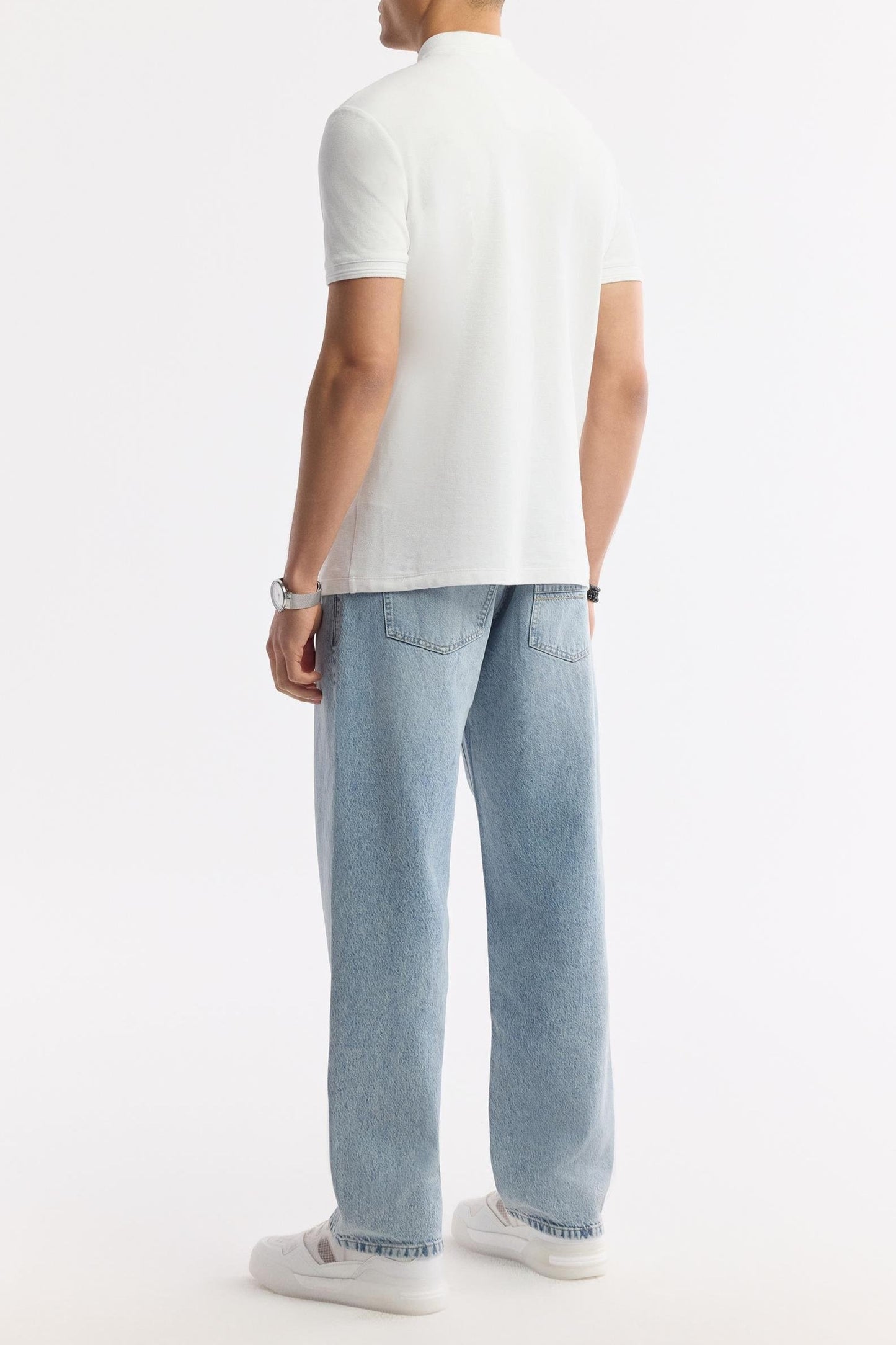 White Cotton Polo T-shirt – Anti-Curl Collar