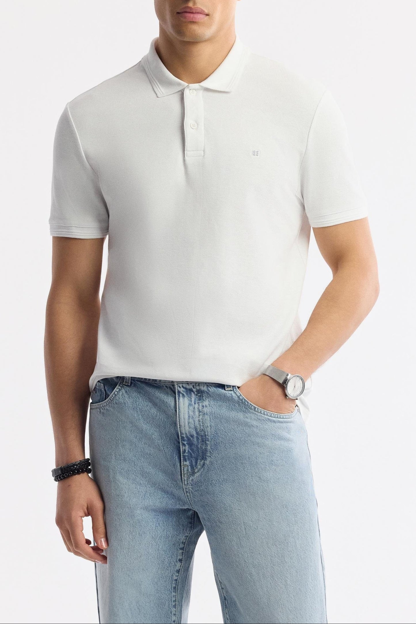 White Cotton Polo T-shirt – Anti-Curl Collar