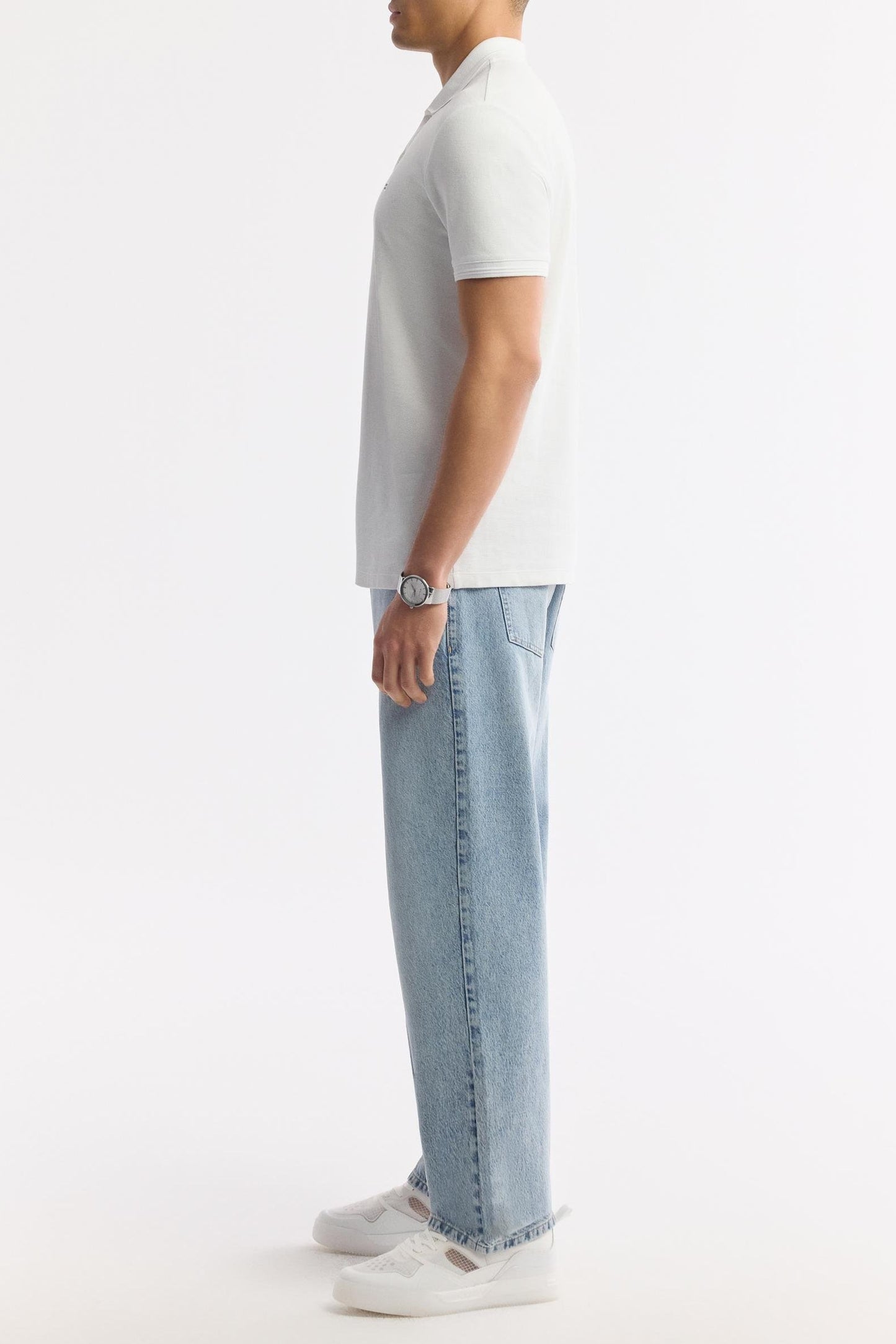 White Cotton Polo T-shirt – Anti-Curl Collar