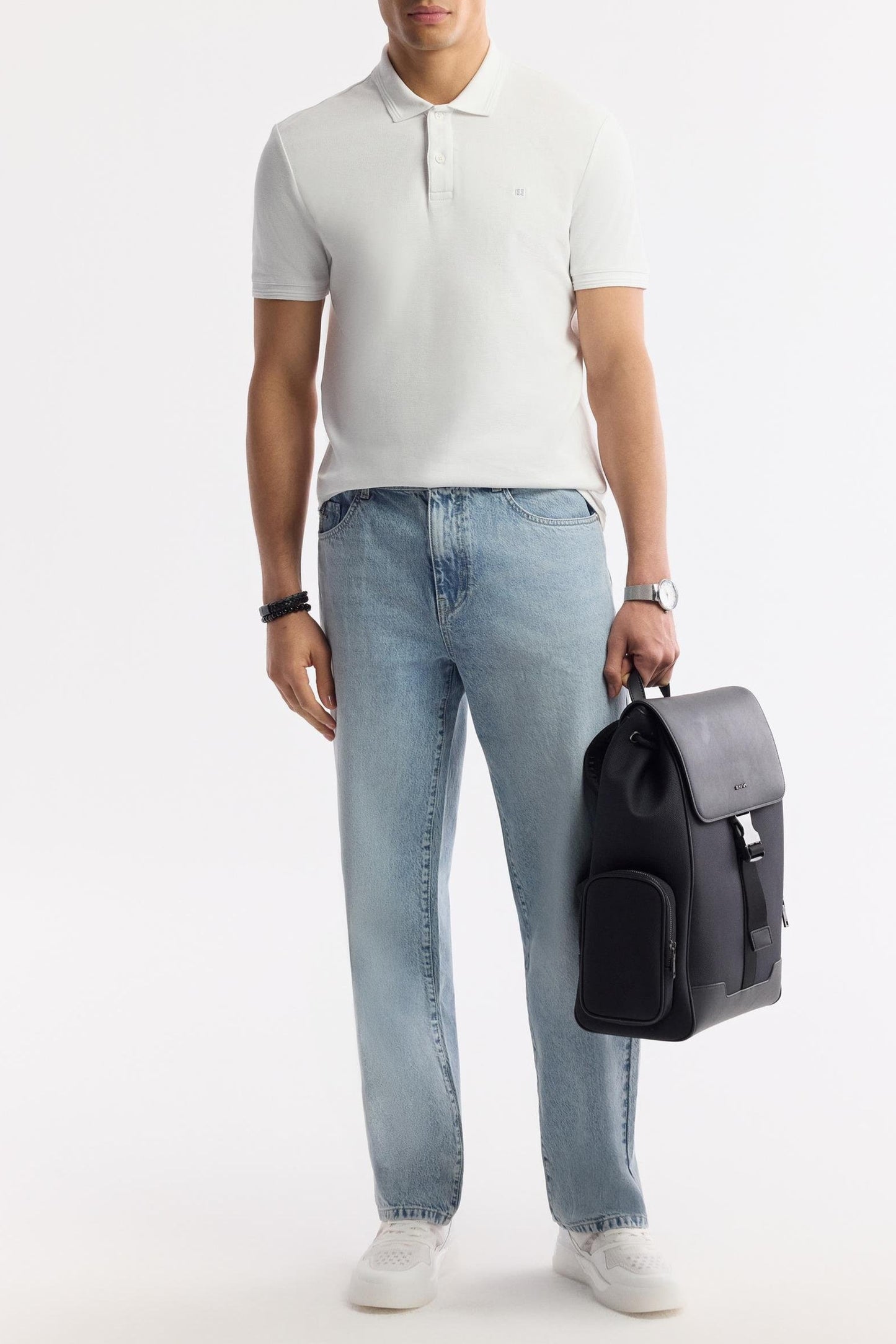 White Cotton Polo T-shirt – Anti-Curl Collar