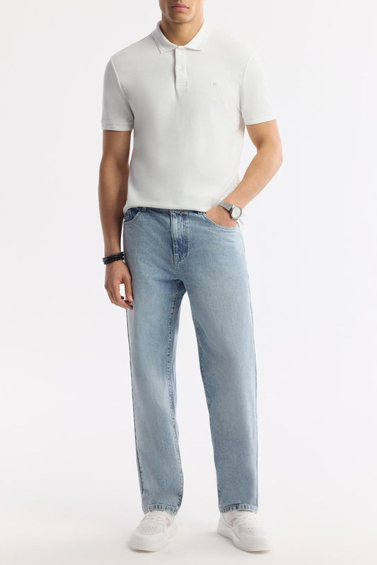 White Cotton Polo T-shirt – Anti-Curl Collar