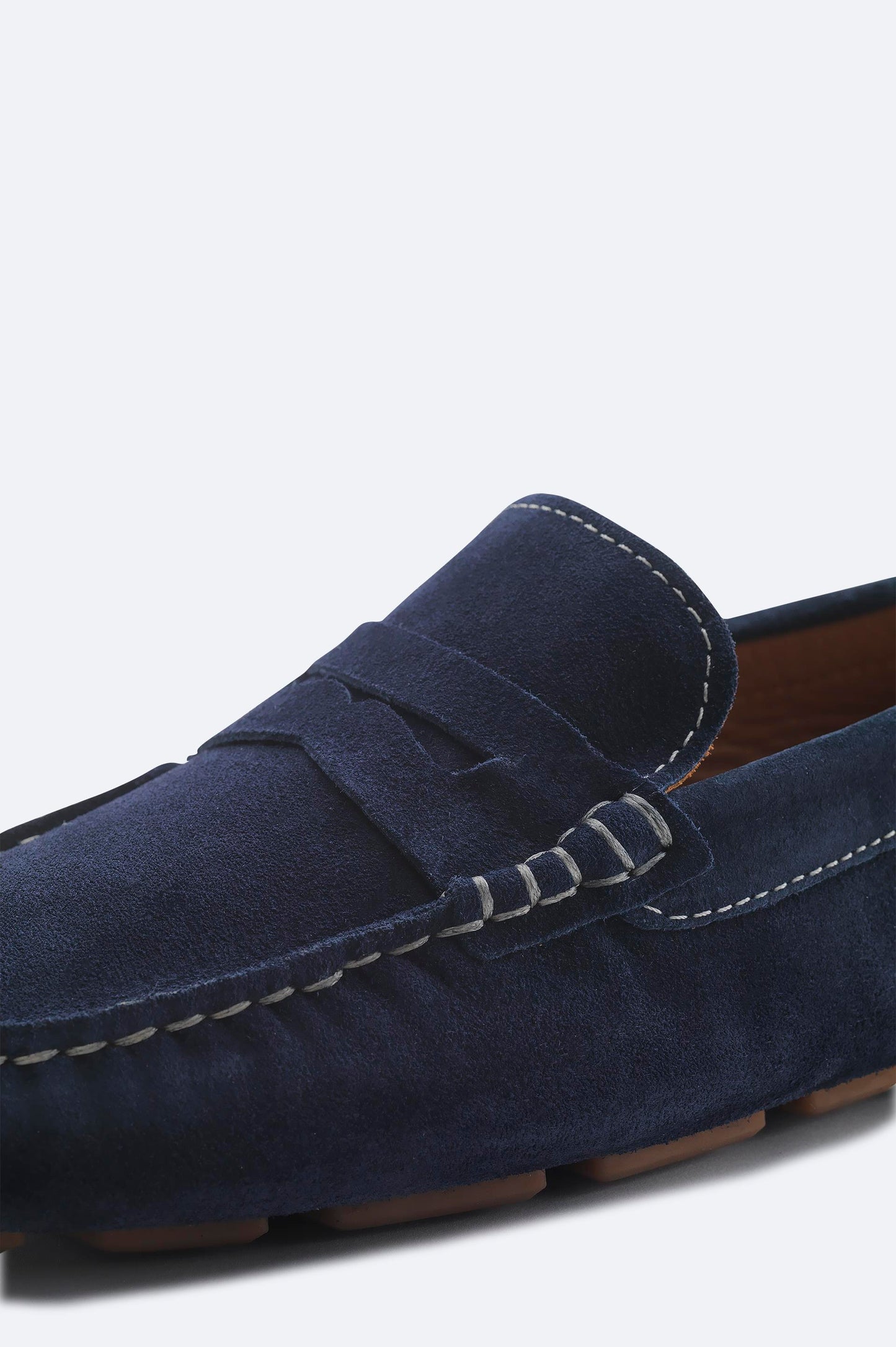 Navy Blue Suede Penny Driver Loafers