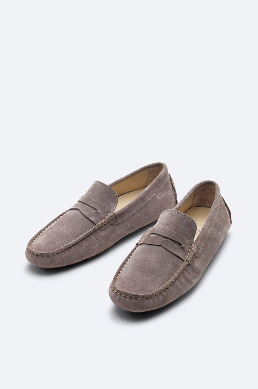 Taupe Suede Penny Driver Loafers