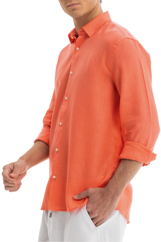 Men's Coral Linen Shirt - 100% Pure Washed Linen, Relaxed Fit, Breathable and Soft for Summer Style 2