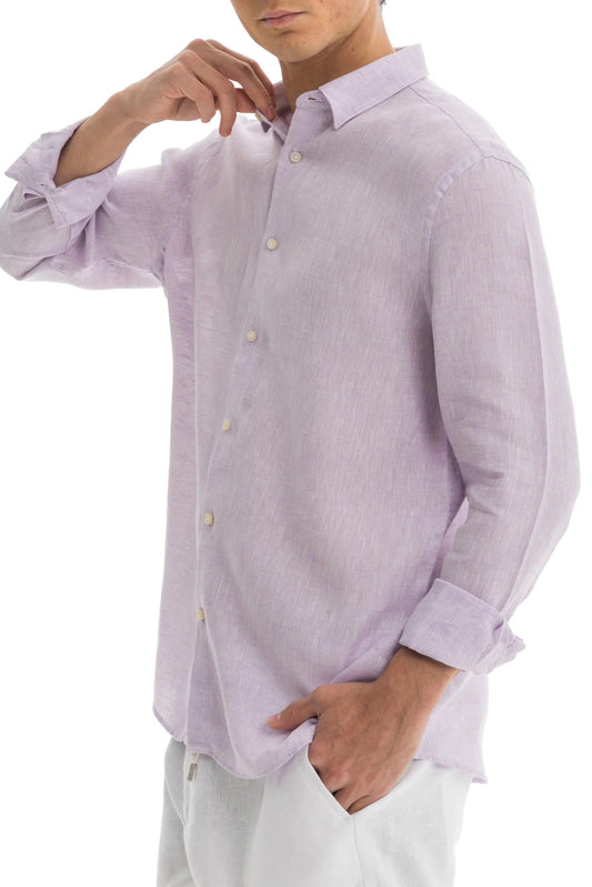 Men's Lilac Linen Shirt – 100% Pure Washed Linen, Relaxed Fit, Hidden Collar, Breathable Summer Shirt 2